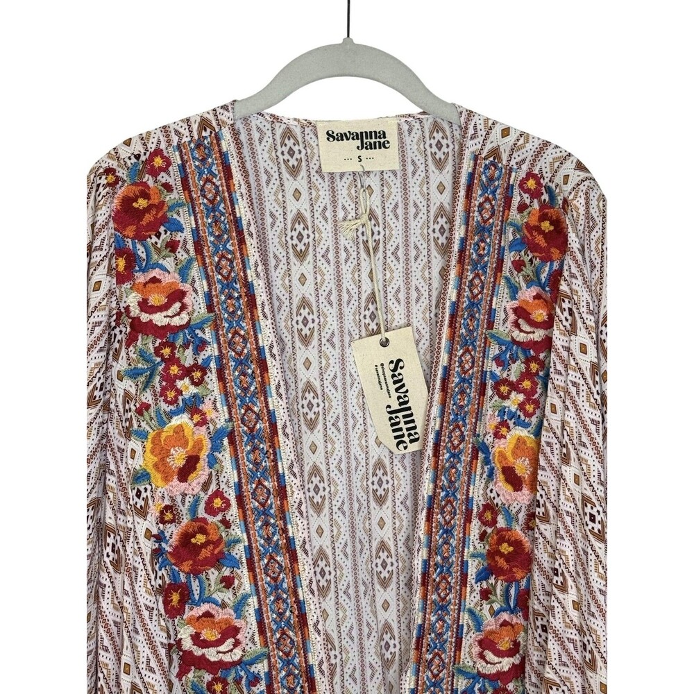 Savanna Jane Kimono Jacket Womens Small Multicolor Embroidered Floral Boho - Picture 3 of 5
